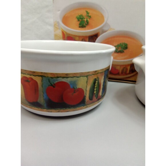 Giftco Inc Farmers Market Set Of 2‎ Soup Bowls Ceramic Dishwasher Safe - Picture 2 of 11